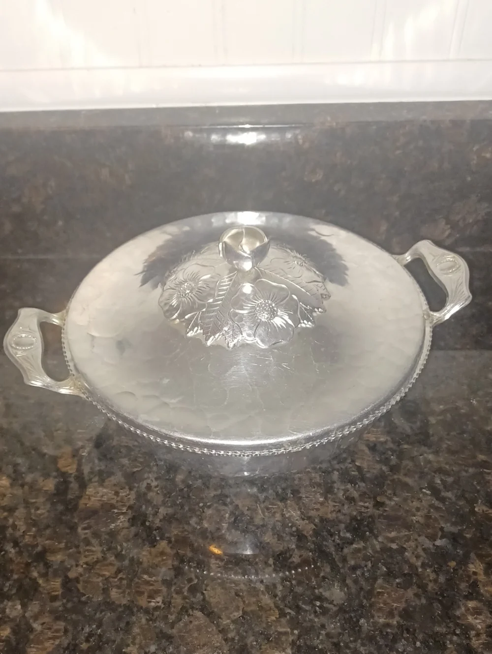 Vintage Continental Silver Co Hammered Aluminum Covered Vegetable Bowl Wild Rose